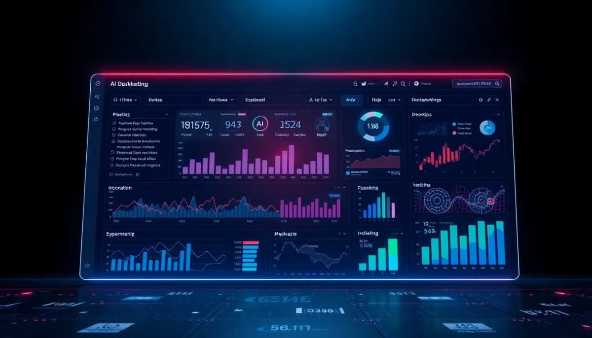 لوحة تحكم تسويقية رقمية مستقبلية مع دمج الذكاء الاصطناعي
