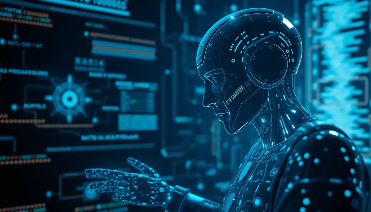 مشهد مستقبلي لنموذج ذكاء اصطناعي يعالج بيانات معقدة في بيئة رقمية
