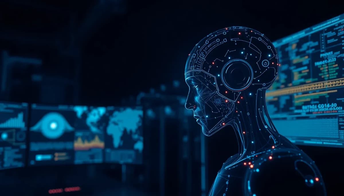 صورة تبين الذكاء الاصطناعي يحلل أنماط بيانات معقدة في بيئة مختبرية