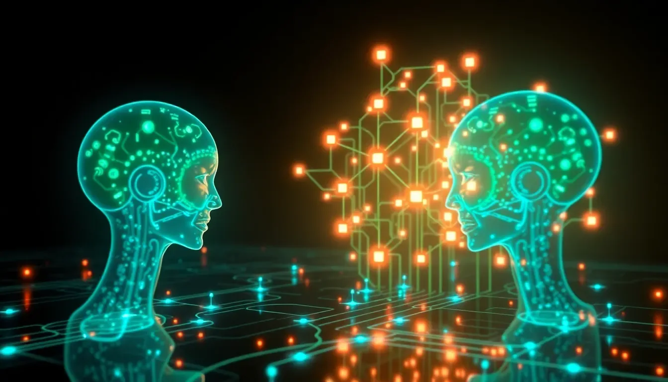 وكلاء الذكاء الاصطناعي يتفاعلون مع مركز ذاكرة رقمي مشرق
