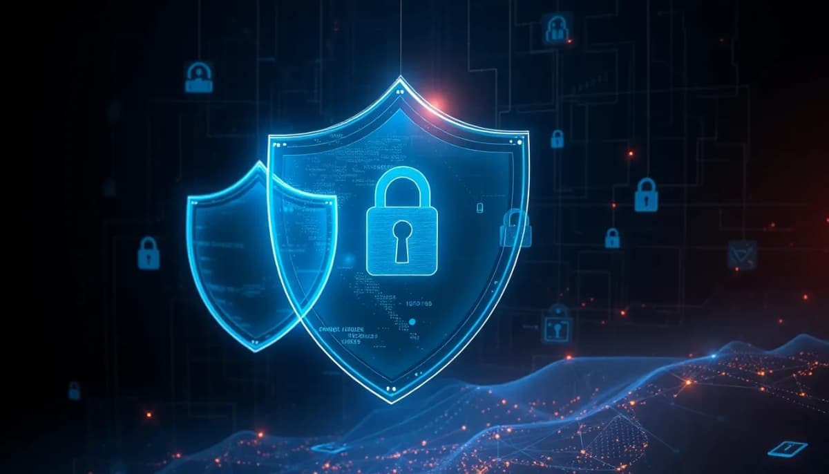درع الأمن السيبراني ومناظر رقمية متشابكة