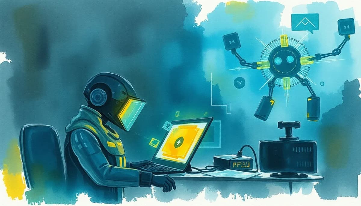 صورة لعملية سيبرانية مدعومة بالذكاء الاصطناعي في بيئة مستقبلية